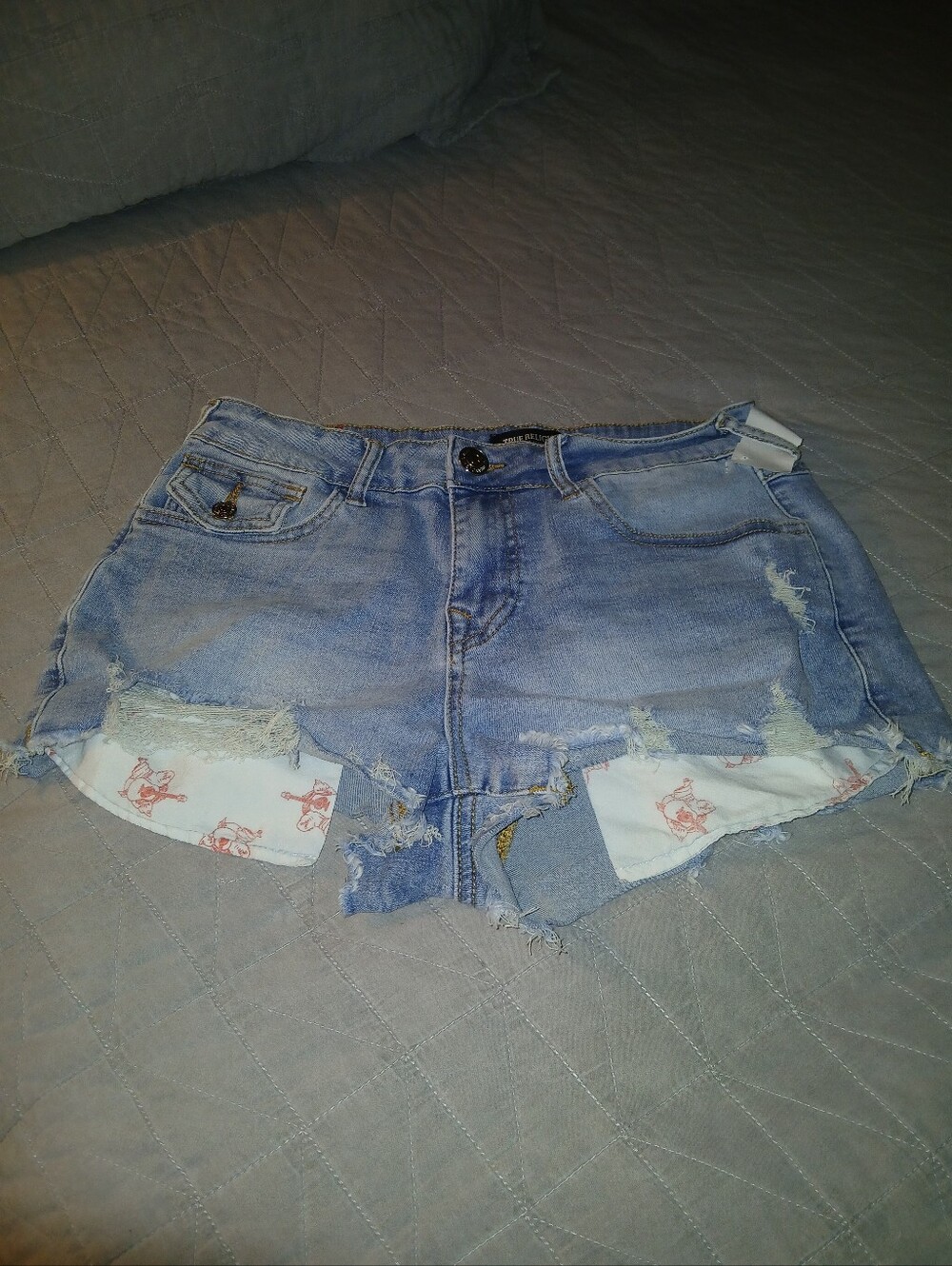 True Religion Light Blue Distressed Denim Cutoff Shorts